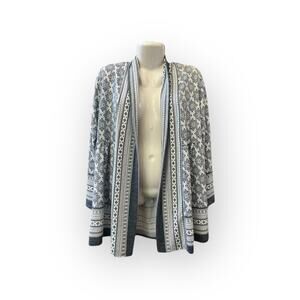 Dalia Women's Blue/White Pattern Open Front Long Sleeve Sweater Cardigan SZ L